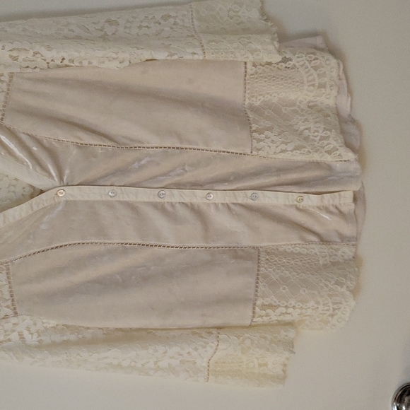Vintage AMERICA Velvet Lace Button Down Boho Festival Blouse - Picture 3 of 8